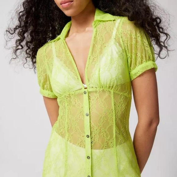 URBAN OUTFITTERS NEON LACE DUSTER DRESS - Picture 3 of 7